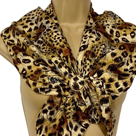 Vintage El‎ & Co Animal Print Scarf With Pin Closure - Picture 1 of 7